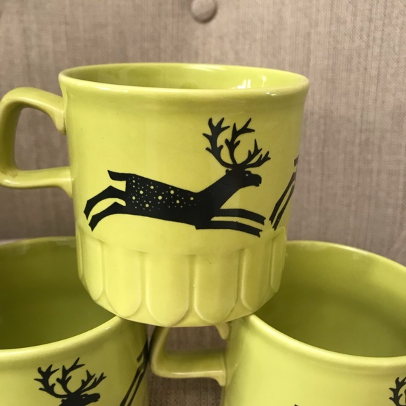 Royal Alma reindeer caribou mugs green set of 5 - Picture 2 of 8